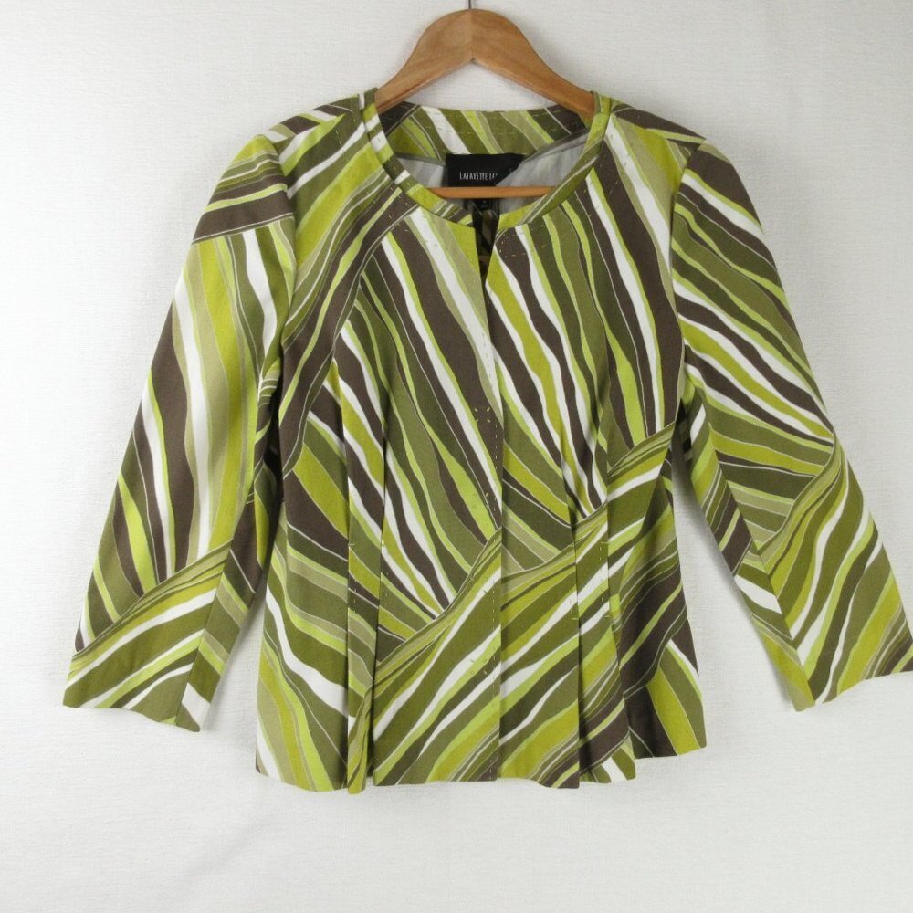 Lafayette 148 Fitted Jacket Size 6 Abstract Botanical Stripe